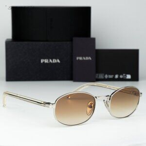 Prada Women Sunglasses Silver Yellow Grad Brown Oval PRB53S 1BC80K NEW AUTHENTIC
